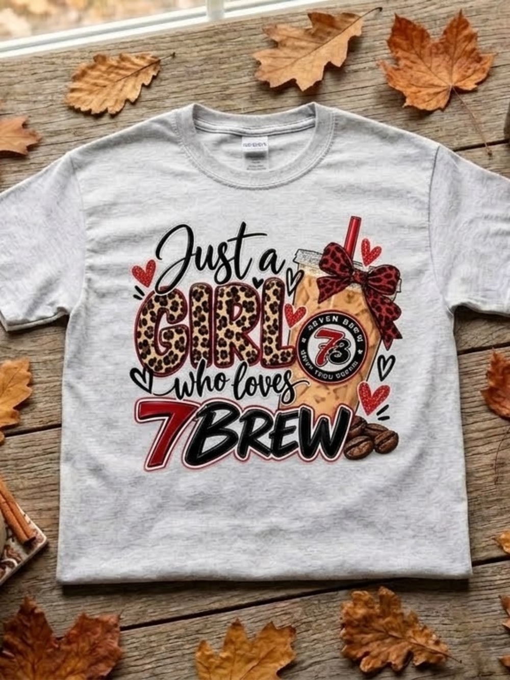 Just a Girl Who Loves 7 Brew Graphic Tee Trendy Coffee Lover